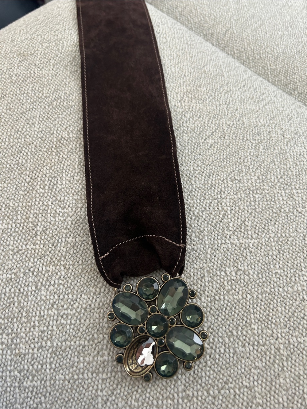 Wide Brown Suede Belt with Green Jewel Cluster woman’s xl